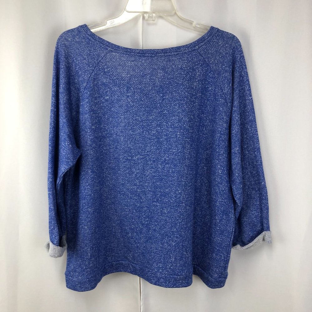 Womens Size Large Blue Bling Pullover Soft Sweatshirt 3/4 Roll Cuff Sleeve - Picture 6 of 6
